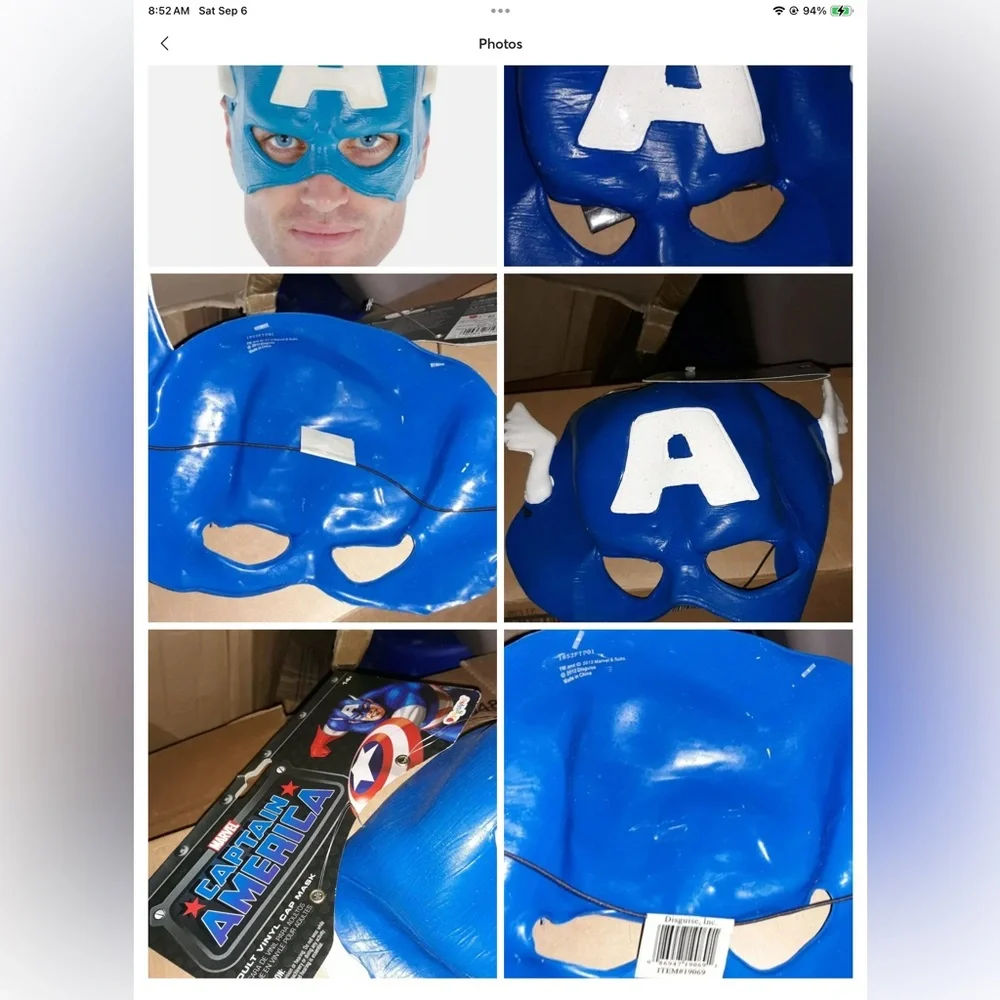 Blue Captain America Mask Captain America Vinyl Adult ¼ Mask NEW OSFM last one